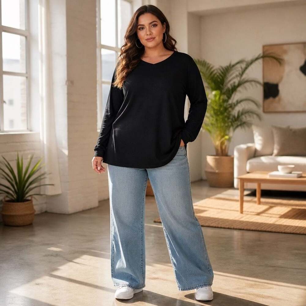 Zella Plus Size 2X Black Long Sleeve V-Neck Tunic Tee